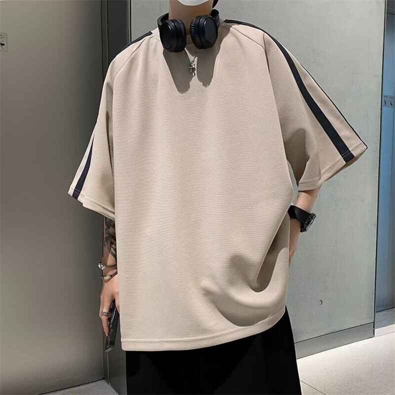 夏天美式条纹短袖t恤oversize潮牌痞帅ins慵懒风T恤T246-P30,男装T恤,星座1001-1