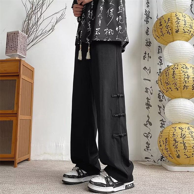 新中式风盘扣裤子男士夏季新款高级感垂感宽松MA968-P32,男装休闲裤,星座1109-3