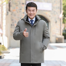 继续可拆卸帽内胆中老年羽绒服外套男中长款白鸭绒羽绒服大衣，男装羽绒服，钱塘723