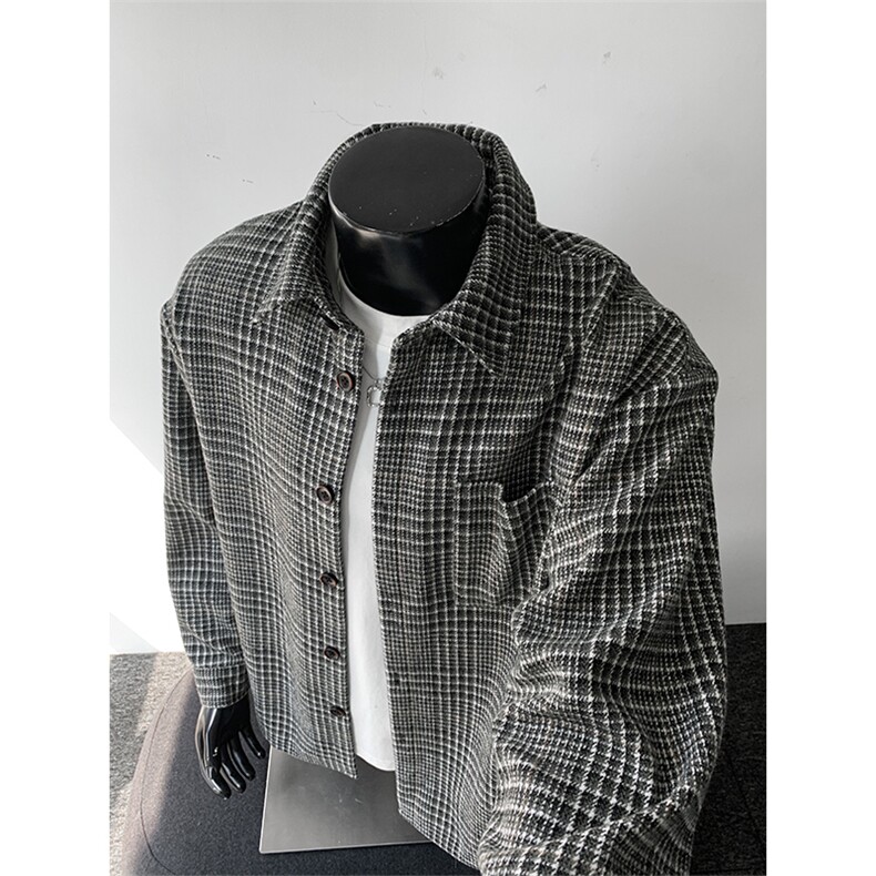 港风千鸟格开衫夹克外套男休闲大码百搭上衣外套J5297-特P45控88,男装夹克,电商A001