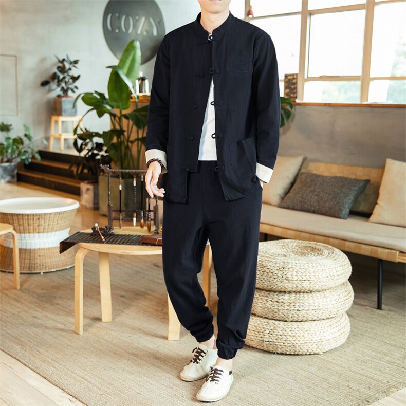 风唐装盘扣夹克男中式居士服宽松大码汉服套装男装A819-P115，男装夹克，钱塘788(原4013)