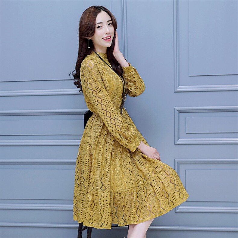 中长款显瘦修身长袖立领连衣裙甜美简约百搭2021年春季,女装连衣裙,艾尚靓装