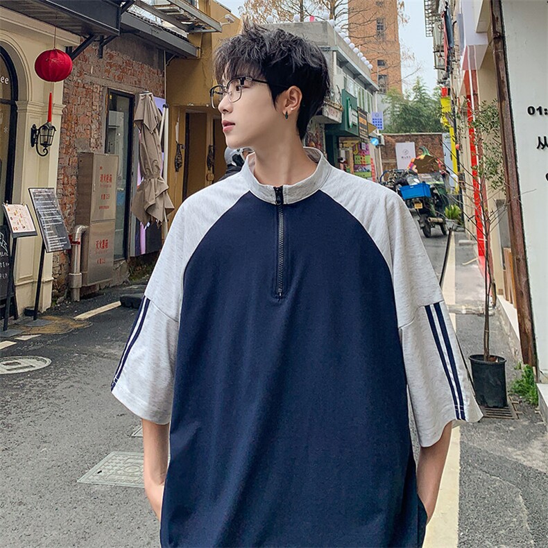 短袖男夏季新款港风宽松拼接体恤上衣T8218-32,男装T恤,星座214-3