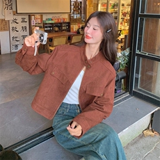 安可拉红麂皮绒立领外套女秋2025新款高级感美拉德小个子休闲夹克，女装短外套，浙宝212A