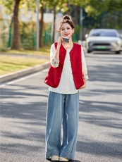 现货！2026春装新款新中式复古两面穿提花马甲上衣两件套，女装套装/套裙，魅影