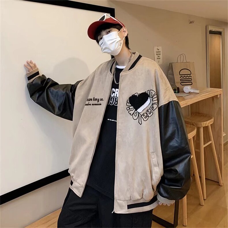 潮流夹克潮男春季仿麂皮绒拼皮夹克J52P65,男装夹克,星座1116-2