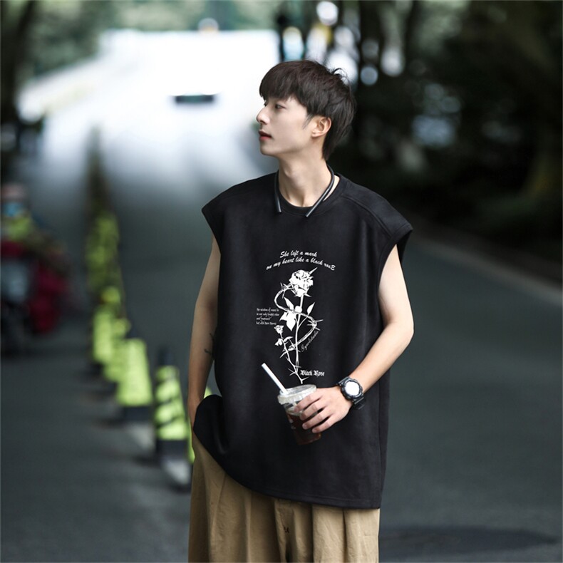 麂皮绒背心坎肩男T恤美式港风潮JB420-特P19控38,男装T恤,电商B370