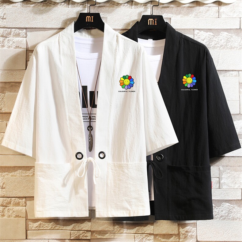 HF59101-P40风汉服男开衫外套七分袖道袍砖墙挂拍,男装民族服装,电商A040A