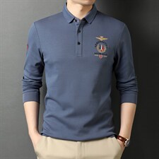 BP6678钱塘2020-2秋季男士长袖商务休闲纯翻领T恤纯色上衣P65，男装T恤，钱塘207-2