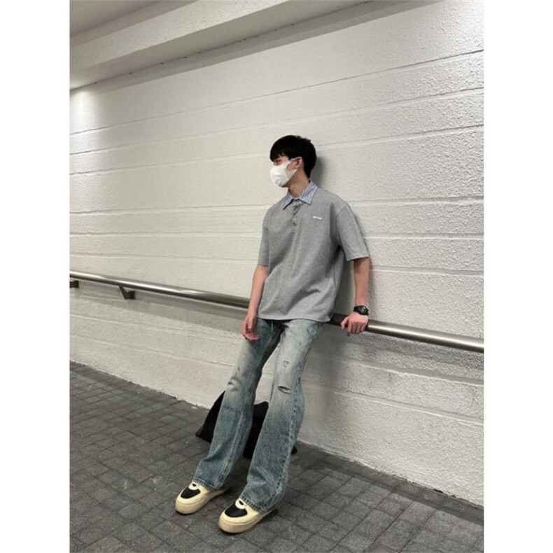 小众设计感假两件polo衫短袖男款夏季高街痞帅拼接t恤男装半袖潮,男装Polo衫,星座506A