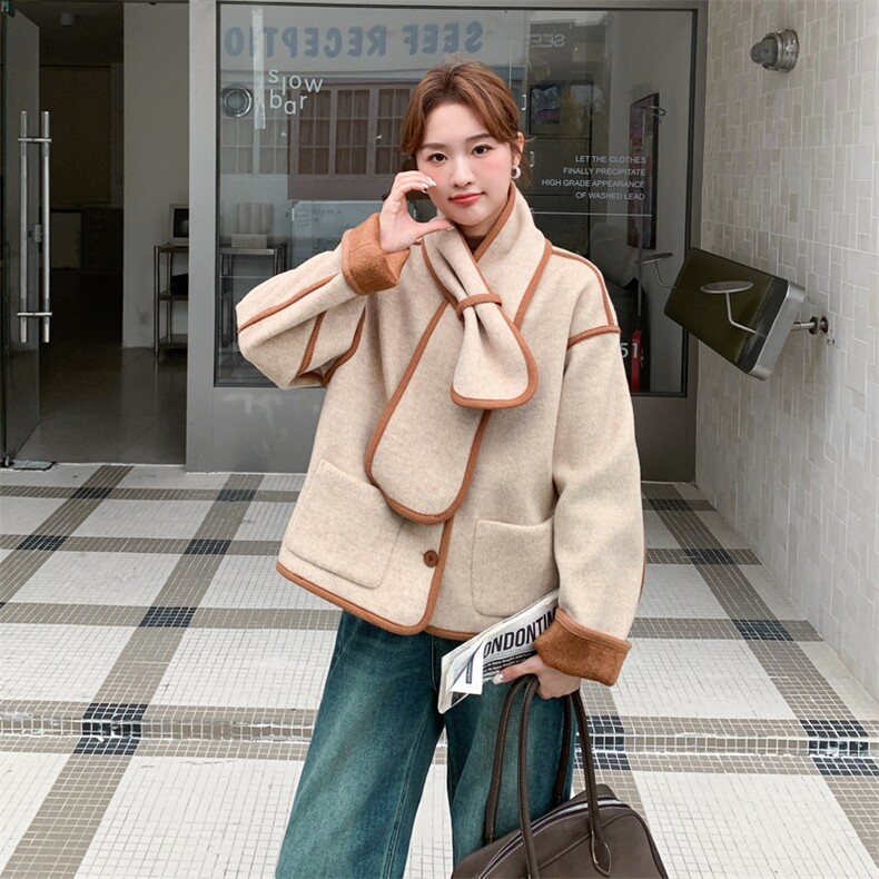 高级感小香风毛呢短款外套女冬季2025新款小个子宽松休闲呢子上衣,女装短外套,韩蜜菓