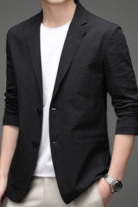 2023春秋季新款中年男士商务休闲百搭便西男装翻领西服外套薄款图片