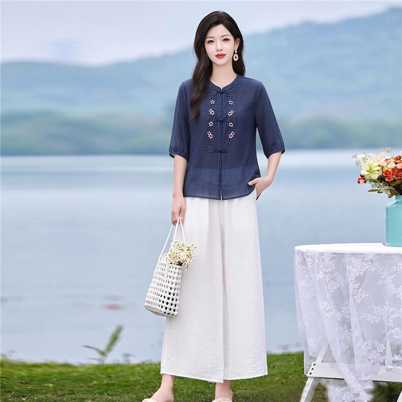 现货秒发绣花衬衫上衣女,女装衬衫,韩蔻秀
