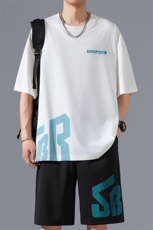 2025夏季新款无影墙大码冰丝印花短袖套装M-5XHQ25561-P60，男装休闲套装，电商A022