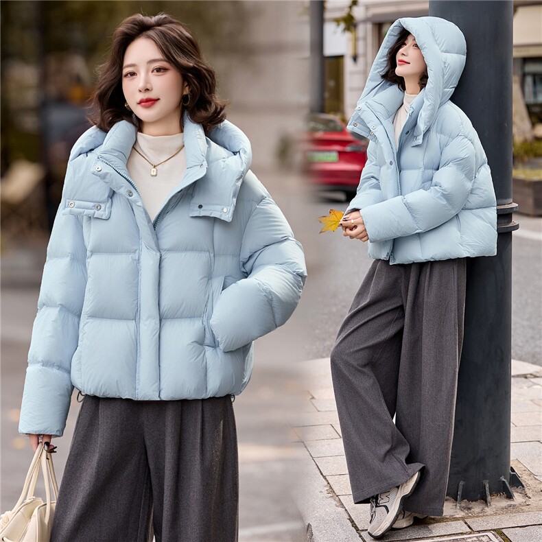 短款连帽立领羽绒服女冬2025新款韩版休闲小个子90白鸭绒加厚保暖,女装羽绒服,辉之琳