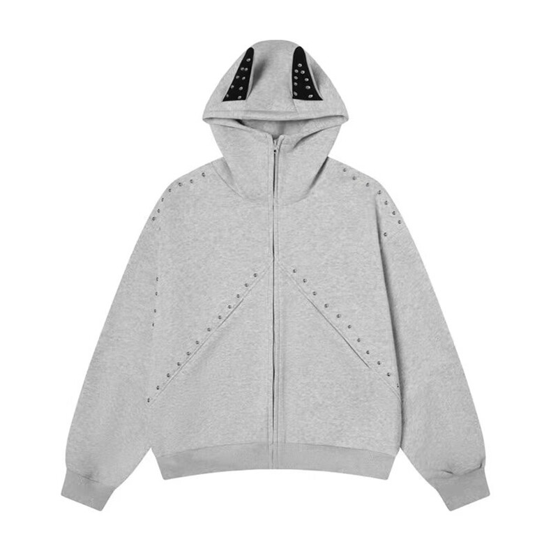 气质百搭新款流行ins文艺重磅华棉复合铆钉连帽卫衣男女潮流网图，男装卫衣，星座613