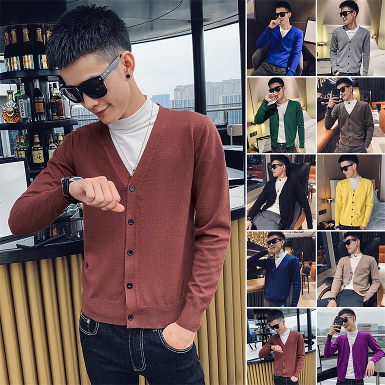 焦糖2024春装社会小伙纯色修身开衫毛衣针织衫男M023-P55控价78，男装针织衫/毛衣，电商A108