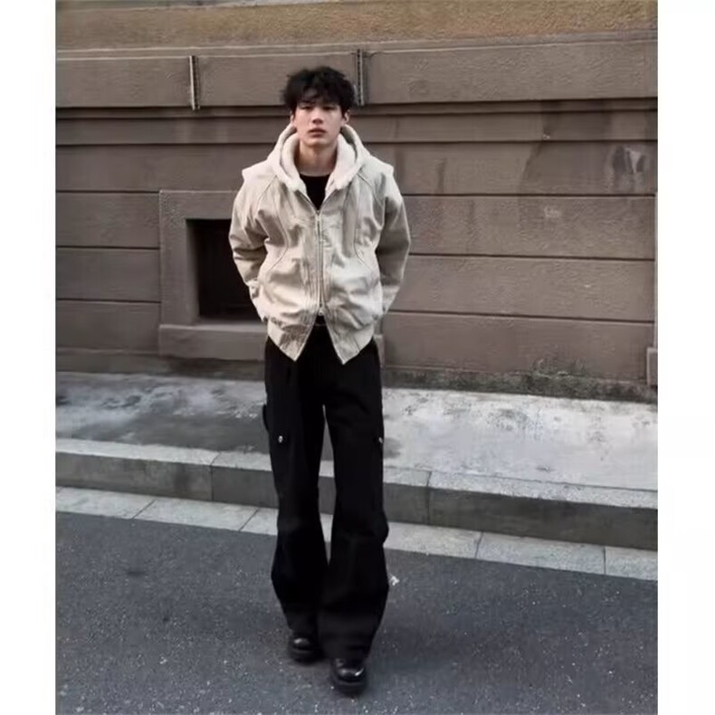 美式复古港风棉服连帽外套男春秋高级设计感小众休闲夹棉夹克,男装夹克,星座506A