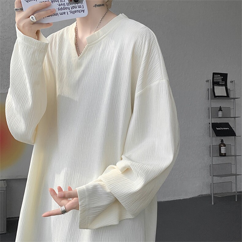 现货T10163-特P26控48新款V领纹理感港风打底长袖大码T恤男,男装T恤,电商A059