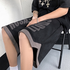 麂皮绒休闲短裤男撞色字母印花抽绳五分裤子B239-1505-P43控价59，男装休闲裤，星座514-2(原B239)