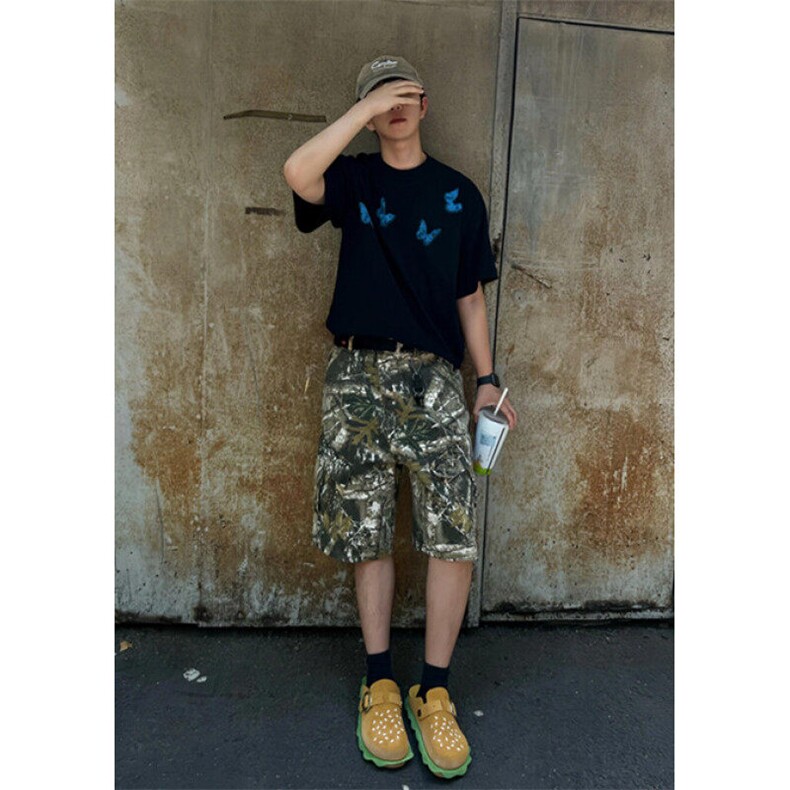 暗黑系蓝蝴蝶印花黑色宽松短袖索罗娜cleanfit凉感T恤T02525,男装T恤,星座1116A（原606A-3）