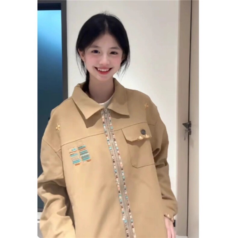 重工刺绣星光熠熠设计感卡其色复古工装夹JK545,男装工装外套,星座516A