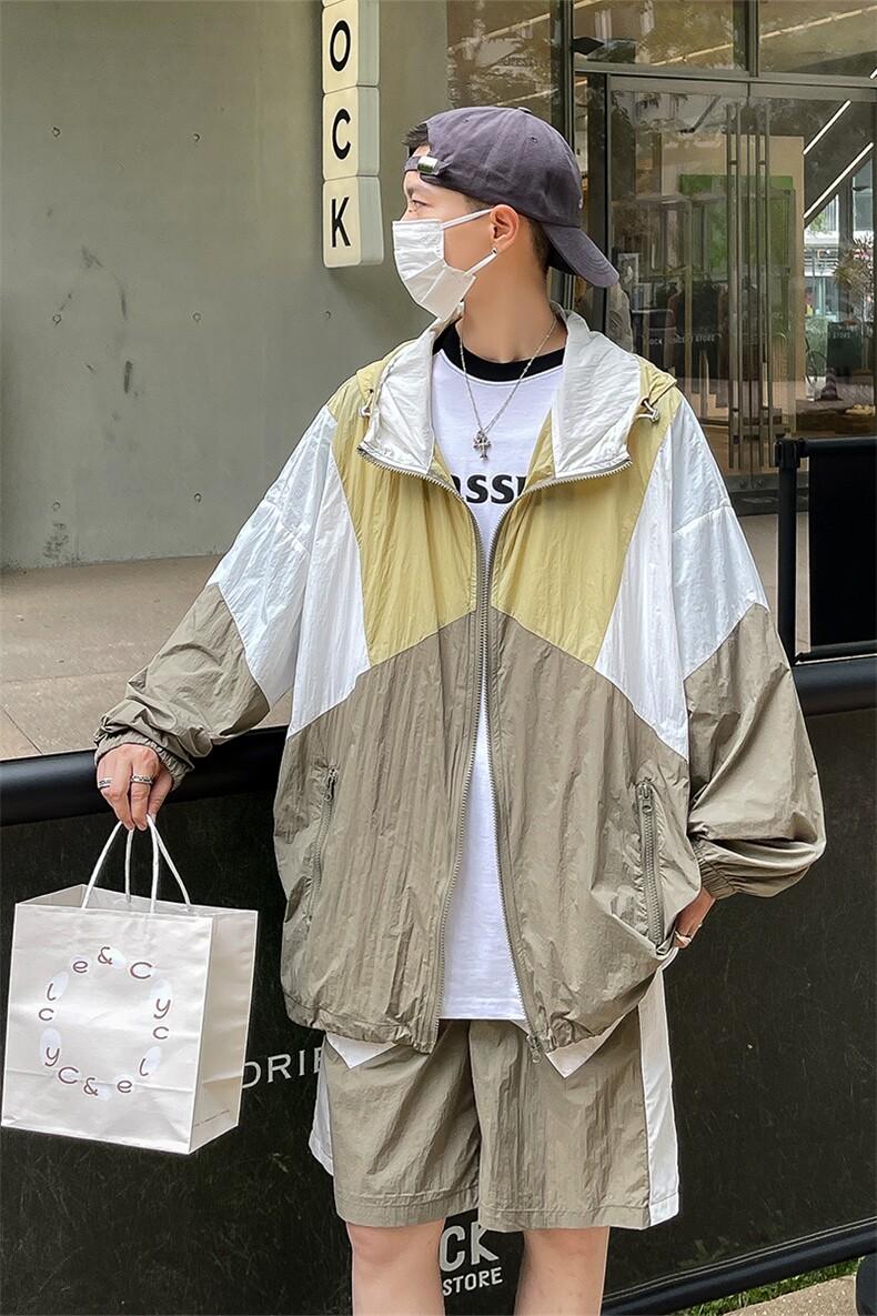 时尚连帽防晒套装男夏季运动风拼色防晒衣夹克XZ514-2-1607-P98,男装防晒衣,星座514-2(原B239)