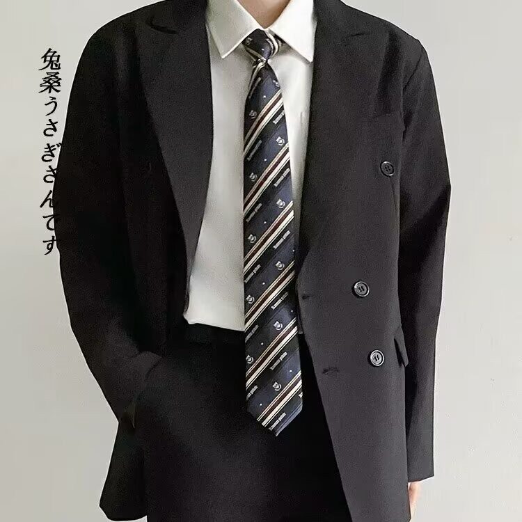 高级感黑色双排扣西装男秋季痞帅男生dk正装男装男士休闲西服外套,男装西服套装,星座813-2