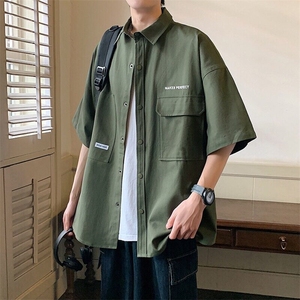 主推款短袖衬衫男青少年落肩显瘦外穿宽松衬衣港仔上衣2025图片