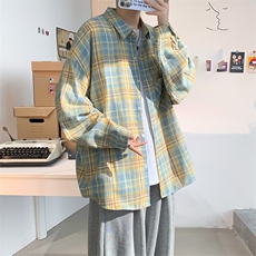 衬衫男秋季新款港风宽松大码磨毛格子长袖衬衣CS601-特P27，男装衬衫，星座214-3