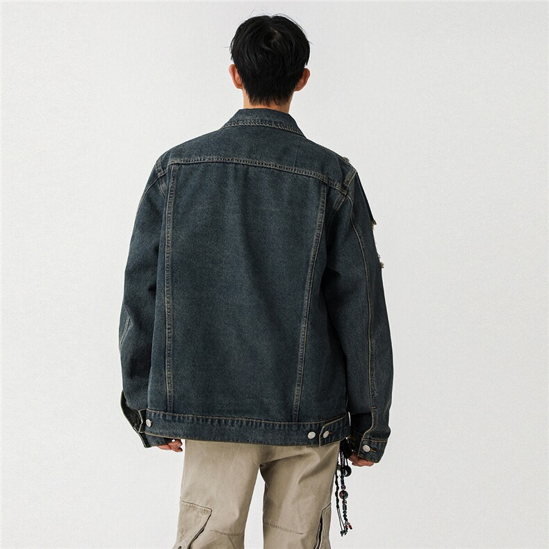 25款破洞牛仔夹克宽松韩版工装潮流水洗外套N598/P78/118,男装夹克,星座202