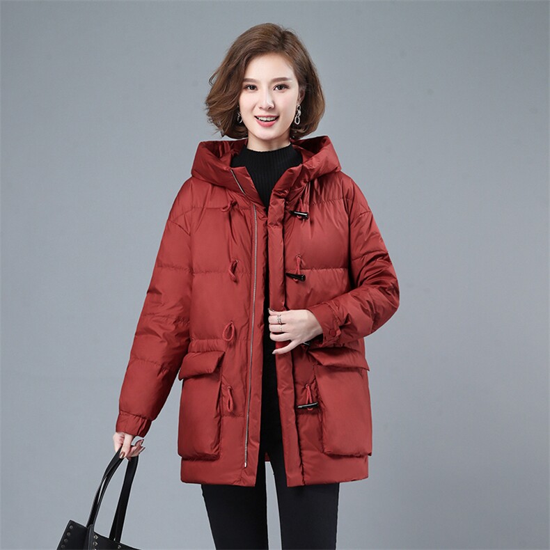 2022年冬季新款轻薄保暖白鸭绒羽绒服女中长款韩版休闲连帽短外套,女装羽绒服,简韵佳