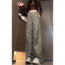 高级感西装裤子男生春秋季打褶垂感阔腿西裤潮牌宽松直筒休闲长裤，男装休闲裤，电商A001