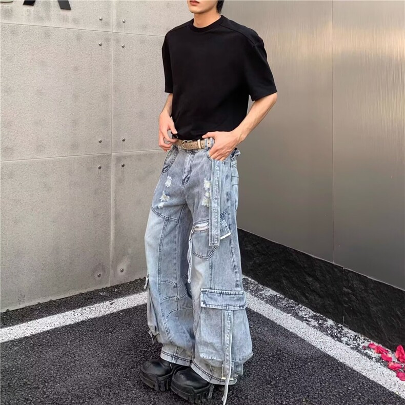 有货。多口袋工装牛仔裤女2026新款拖地裤RK3411-P72,男装牛仔裤,星座412-3