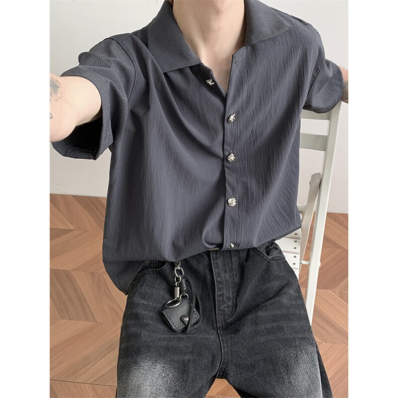 褶皱天丝混纺肌理丝滑垂感短袖Cleanfit衬衫男,男装T恤,星座410-6（原星座1304-1）