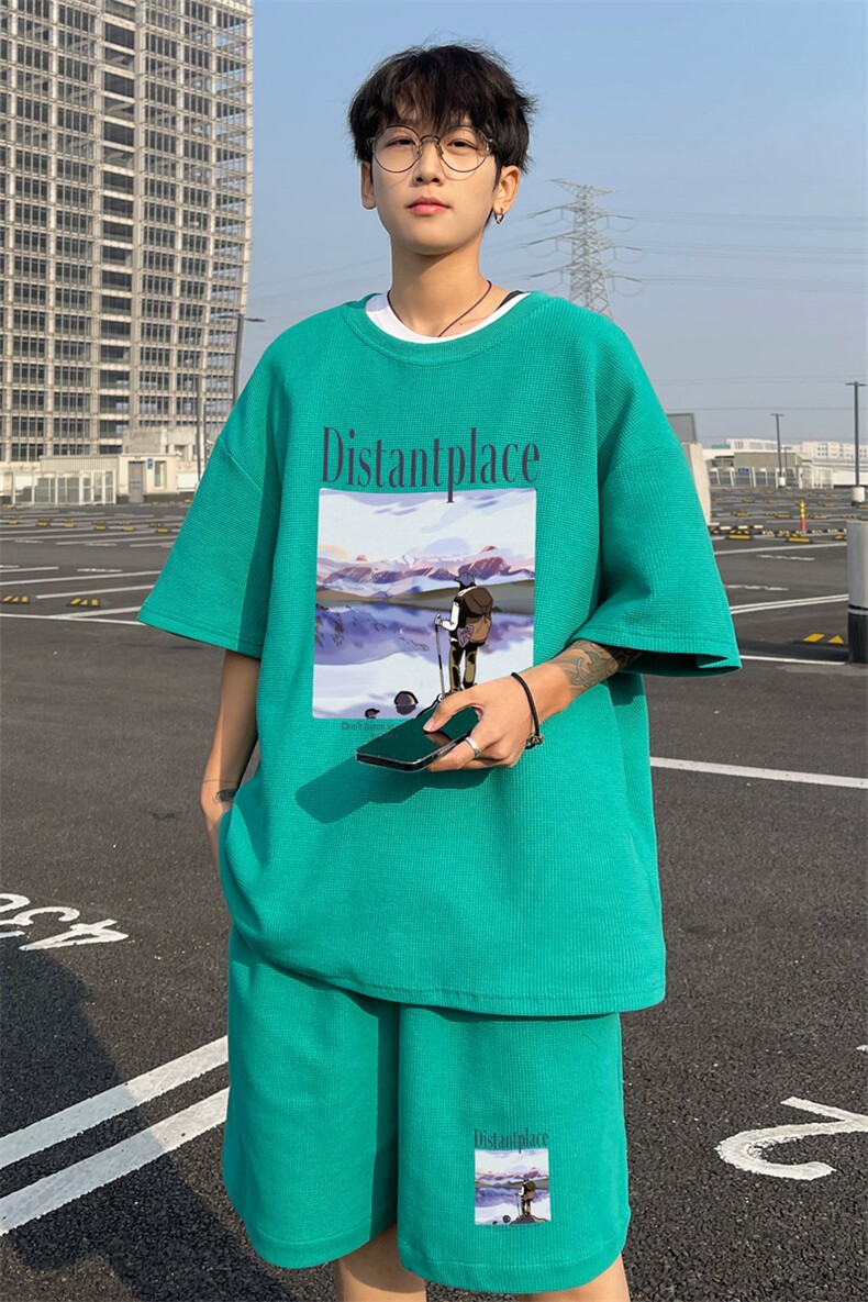 ！版权！2025夏季新款男士华夫格短袖T恤套装一套HTZ108P50,男装T恤,电商B220