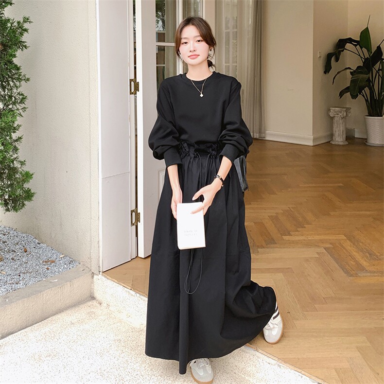韩版设计感假两件抽绳卫衣裙女2025春秋季新款休闲显瘦减龄连衣裙,女装连衣裙,2C095