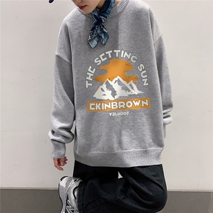 1港风圆领中性情侣潮流大码M-5XL印花加厚毛衣男7682P48加绒P55图片