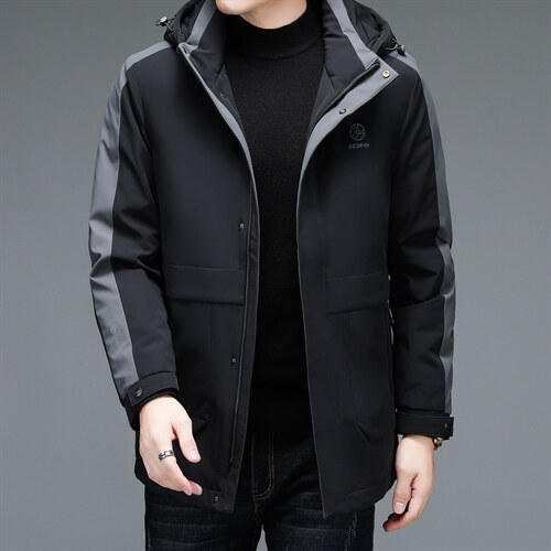 白鸭绒冬季新款流行中长款连帽休闲时尚羽绒服外套B66/82141-P315,男装羽绒服,电商B212（原钱塘6029）