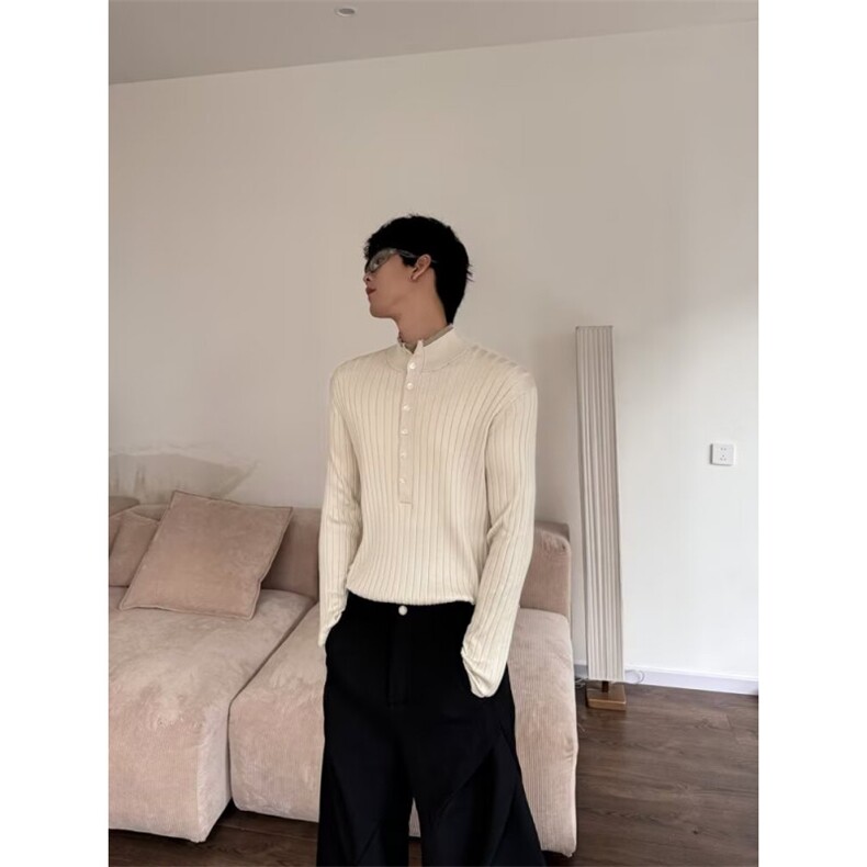 1506/Q56080/P54秋冬亨利领针织衫毛衣男版粗条纹纯色打底衫时髦,男装T恤,星座1506