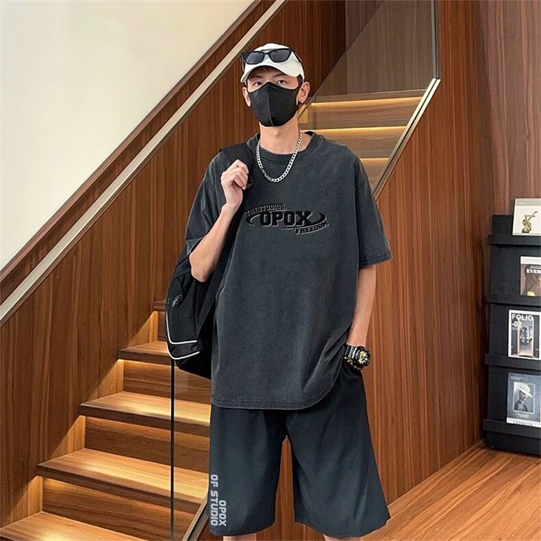 抖音得物供货240克重磅现货宽松美式纯棉水洗做旧印花T恤ATSX01，男装T恤，电商A443