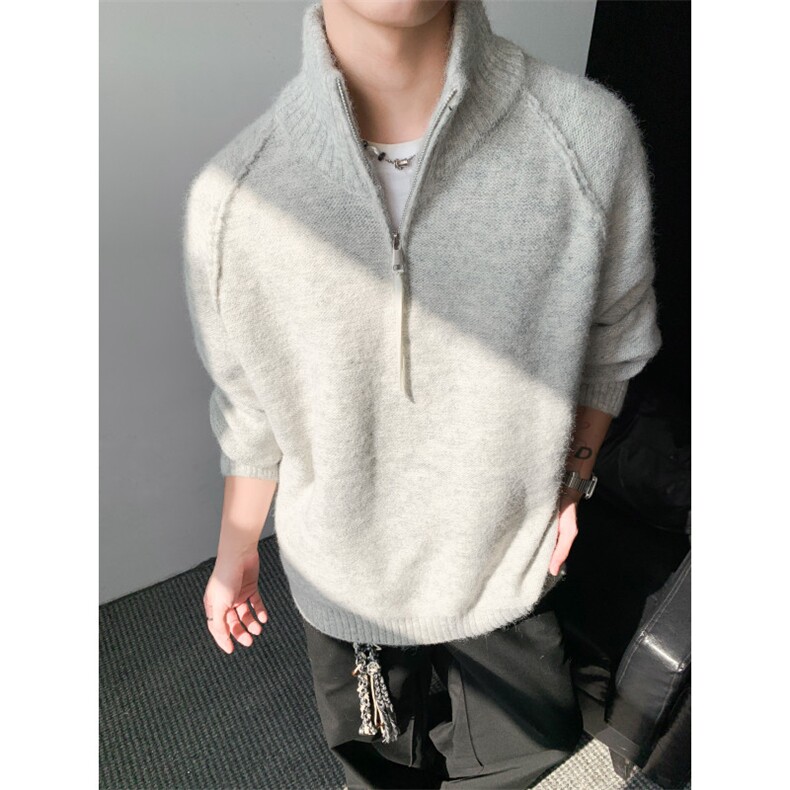 现货高品质半拉链毛衣套头慵懒风针织衫宽松羊毛衫M8700-P55,男装针织衫/毛衣,星座1212