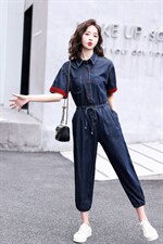 现货，薄款天丝牛仔连体裤女连衣裤夏装韩版休闲高级感复古工装裤，女装连体裤，E百度