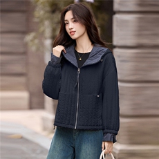 现货2025冬装新款连帽撞色时尚休闲女士棉衣棉服，女装棉衣/棉服，木子恋