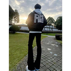 网络图现货美式vibe裤高街直筒高腰显瘦弯刀微喇牛仔裤J8068-P32，男装牛仔裤，星座715-7