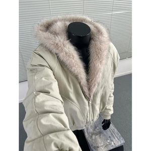 现货高品质美式高街冬季重磅硬挺短款座山雕毛领棉衣男女加厚外套图片
