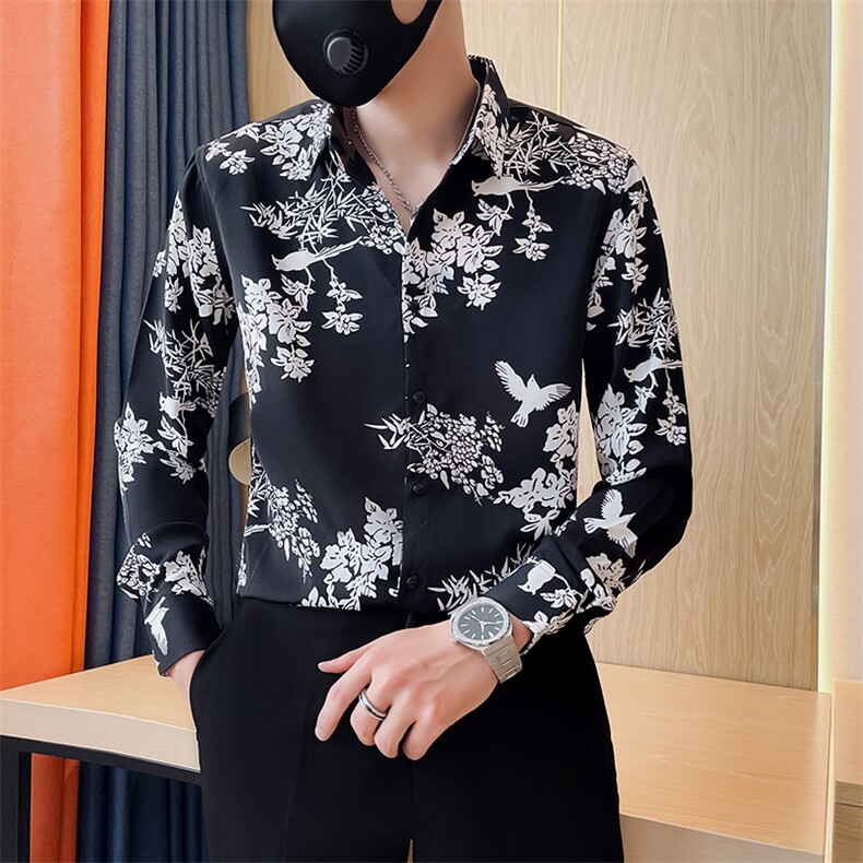 301A-1/H513/P58秋季新款男士长袖印花衬衫男痞帅修身花衬衣,男装衬衫,星座301A-1