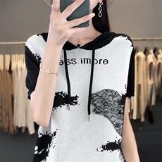 新款女装冰丝针织衫水墨画图案时尚百搭舒适透气显瘦修身，女装针织衫/毛衣，萱芳婷羊绒
