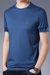 2023夏季新款宽松休闲百搭T恤中年男士纯色圆领打底体恤潮流男装图片