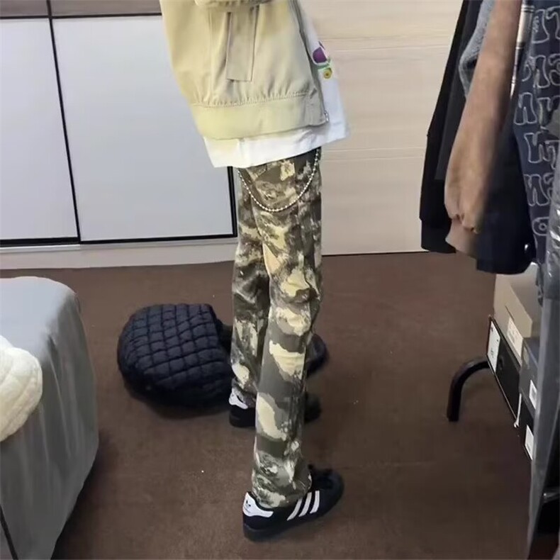 【有货】D1123-P45美式高街沙漠迷彩牛仔裤男款潮牌直筒微喇裤,男装牛仔裤,星座603-2